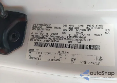 2016 Ford F-150 Xl from USA, damaged, VIN 1FTEX1C88GFC00561